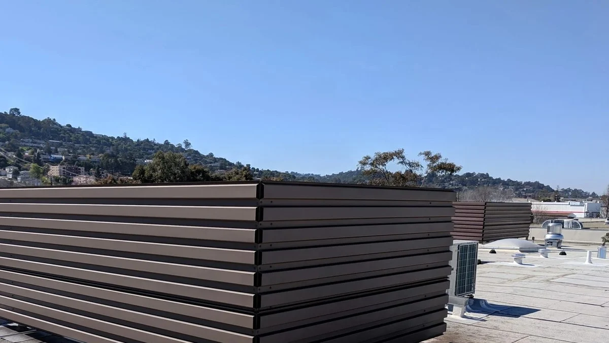 Roof screen details and shop drawing documentation for mechanical screening