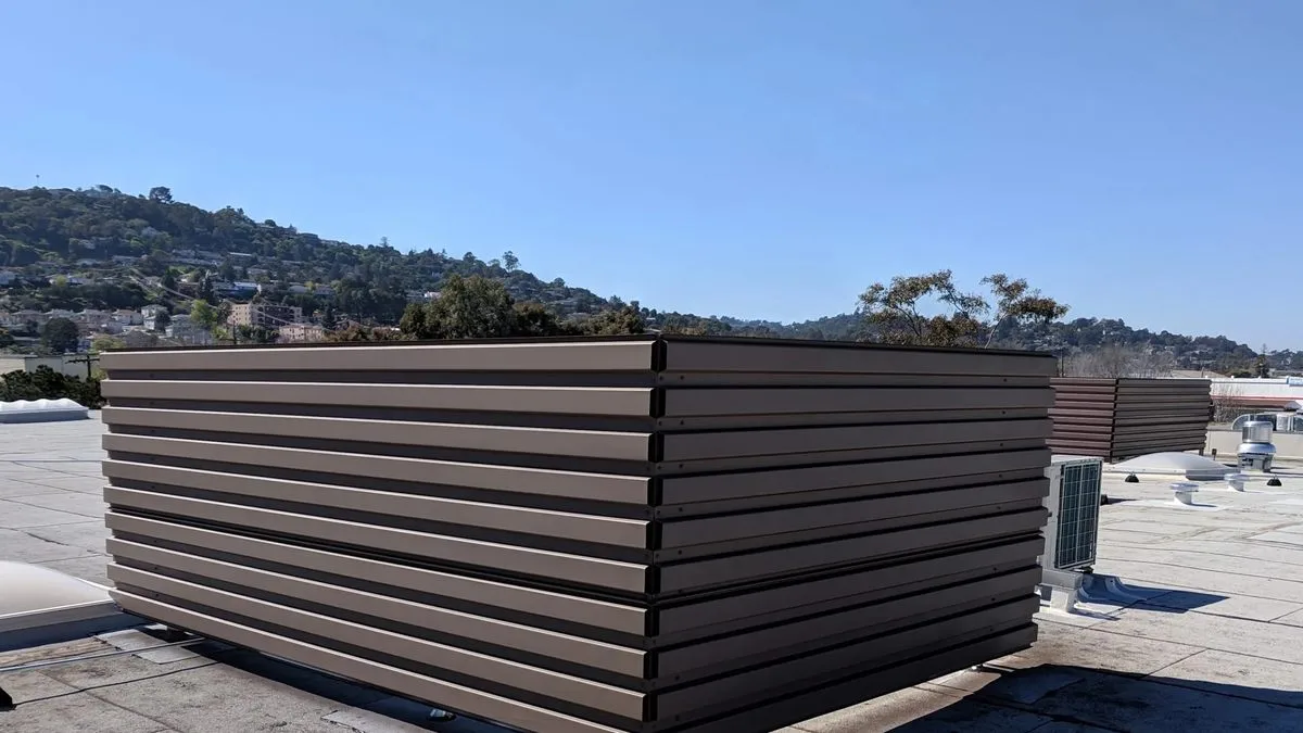 RTU air intake screens protecting commercial rooftop HVAC intake openings