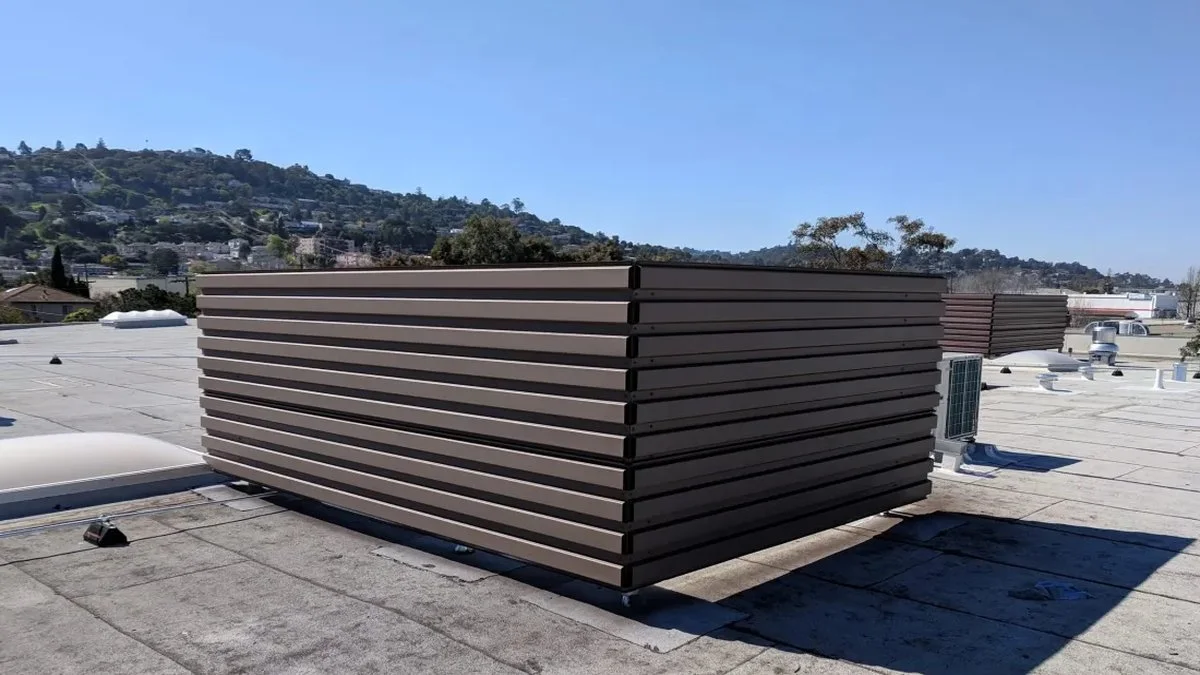 Hospital facade metal screening on a healthcare building exterior